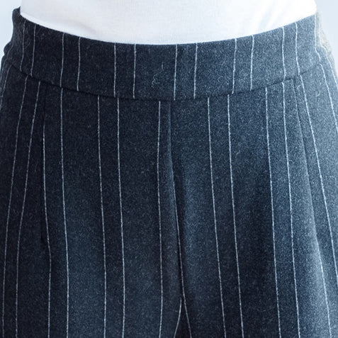 Dark Gray Woolen Cotton Pants Striped Wide Leg Pants