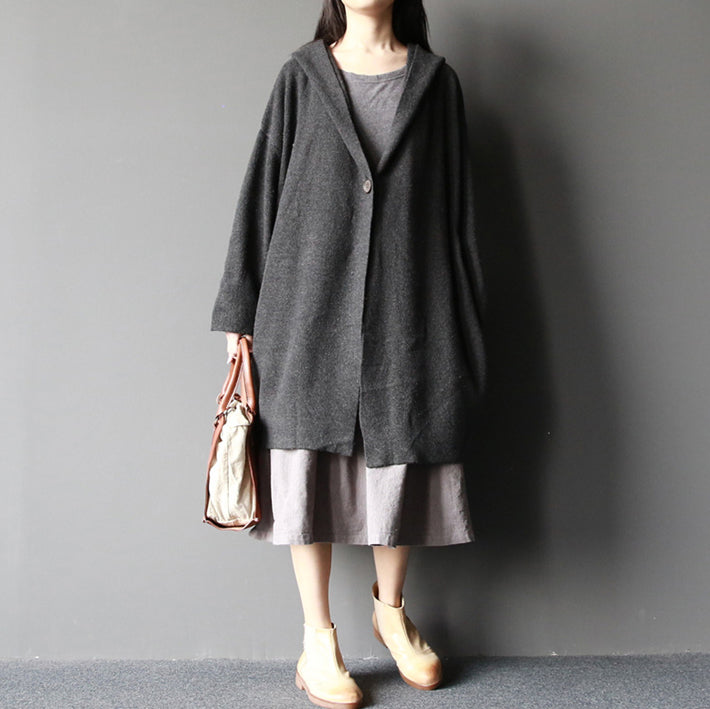 Dark Gray Woolen Sweater Coats Long Sleeve Knit Cardigans