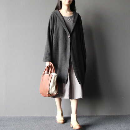 Dark Gray Woolen Sweater Coats Long Sleeve Knit Cardigans