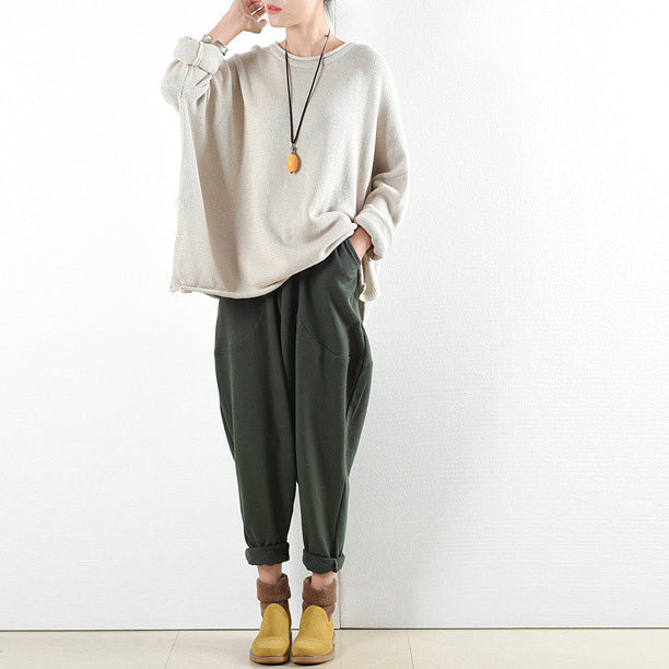 Dark Green Warm Cotton Winter Pants Oversized Pants