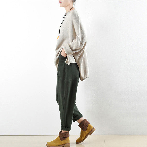 Dark Green Warm Cotton Winter Pants Oversized Pants