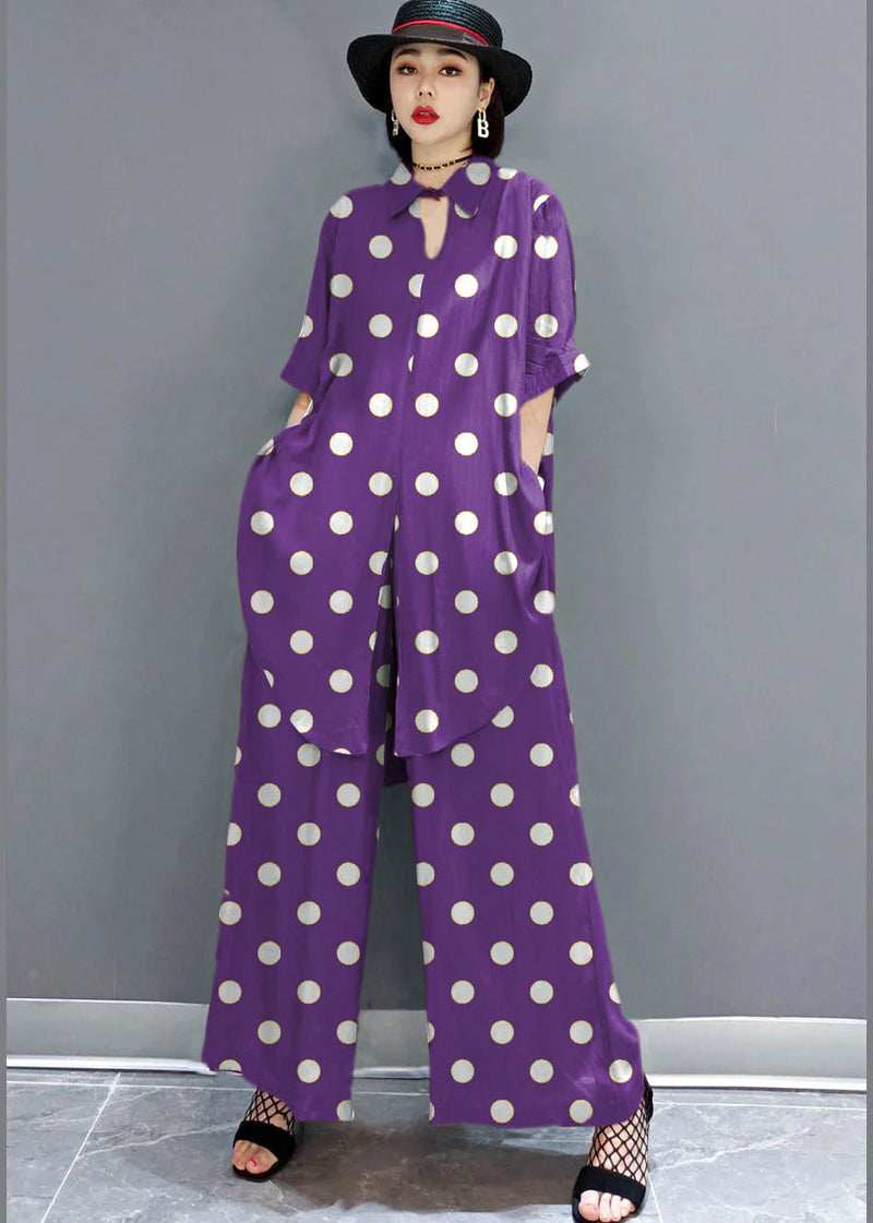Red Peter Pan Collar Shirt Wide Leg Pants Satin Two Pieces Set Spring