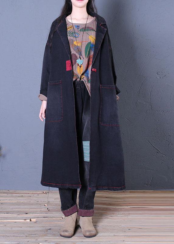 Denim Black Coats Fall Maxi Outwear