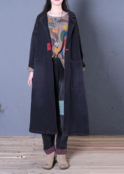 Denim Black Coats Fall Maxi Outwear