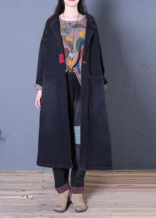 Denim Black Coats Fall Maxi Outwear