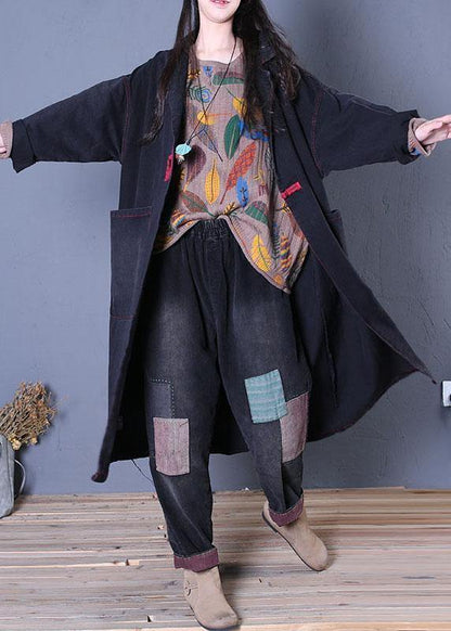 Denim Black Coats Fall Maxi Outwear