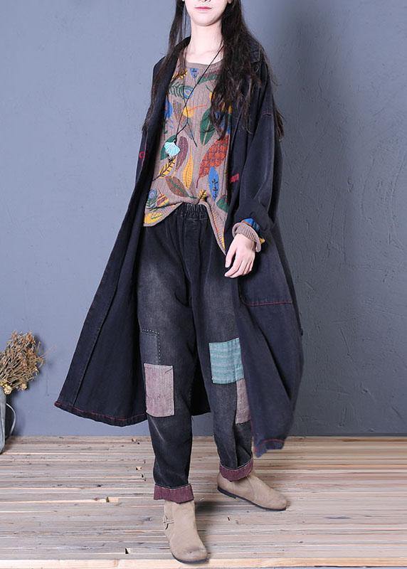 Denim Black Coats Fall Maxi Outwear