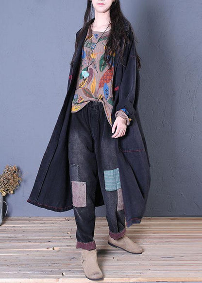Denim Black Coats Fall Maxi Outwear