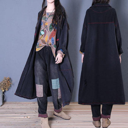 Denim Black Coats Fall Maxi Outwear