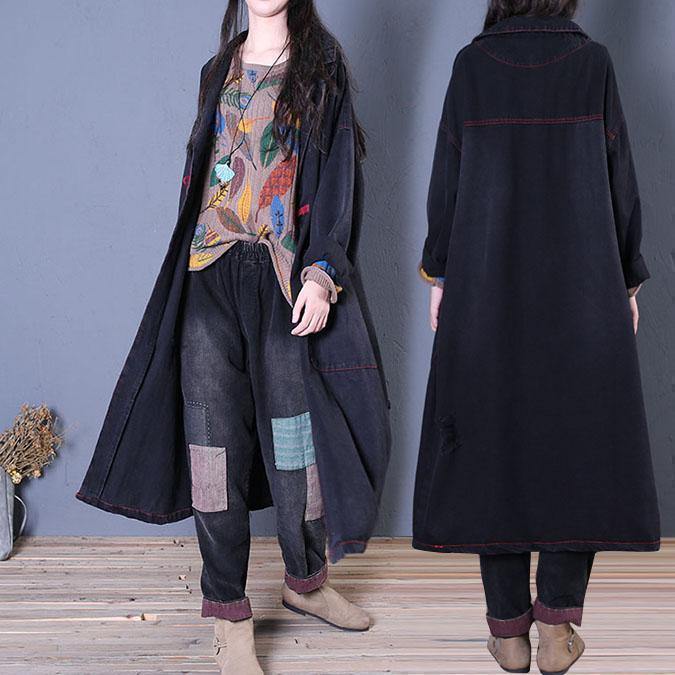 Denim Black Coats Fall Maxi Outwear