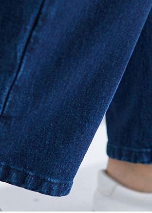 Denim Blue Pants Elastic Waist Patchwork Trousers