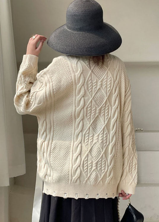 Diy Apricot Bow Hole Knit Sweaters Spring