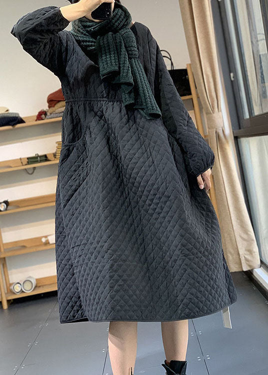 Diy Black Cinched Pockets Fine Cotton Filled Dress Winter