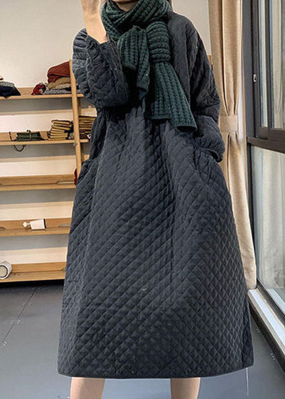 Diy Black Cinched Pockets Fine Cotton Filled Dress Winter