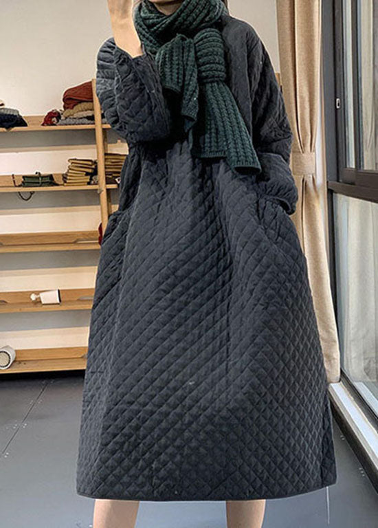 Diy Black Cinched Pockets Fine Cotton Filled Dress Winter