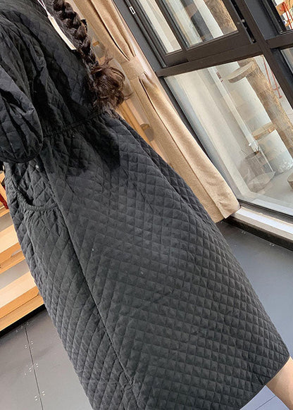Diy Black Cinched Pockets Fine Cotton Filled Dress Winter