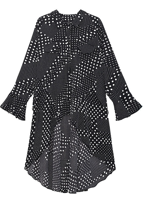 Diy Black Dot Asymmetrical Design Print Fall Shirts Long Sleeve Dress