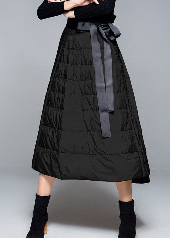 Diy Black High Waist Tie Waist a Line Winter Duck Down Skirts