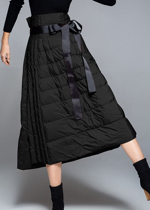 Diy Black High Waist Tie Waist a Line Winter Duck Down Skirts