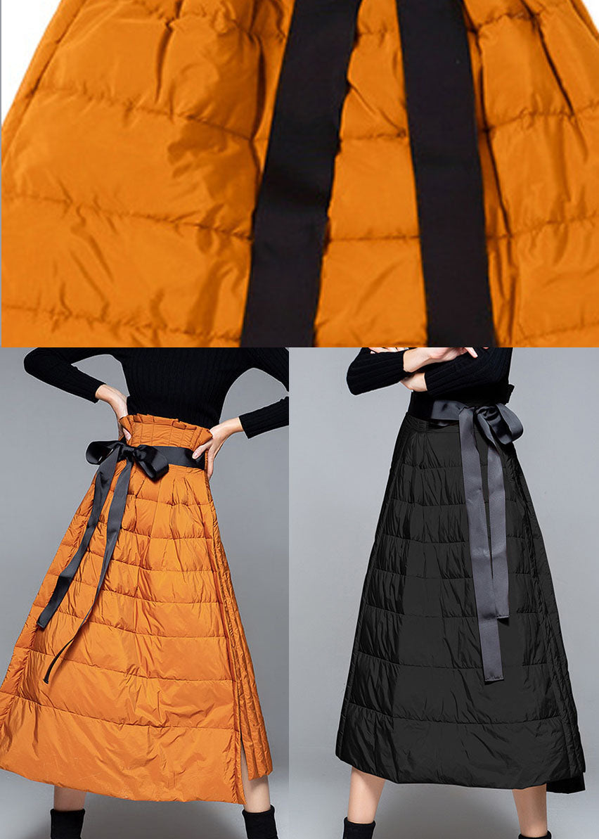 Diy Black High Waist Tie Waist a Line Winter Duck Down Skirts