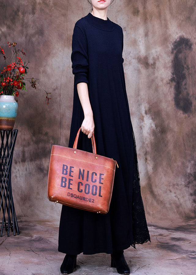 Diy Black Knit Patchwork Fall Long Sleeve Dresses