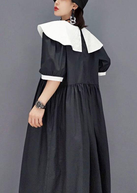 Diy Black Peter Pan Collarbuttonpatchwork Half Sleeve Robe Dresses Fall