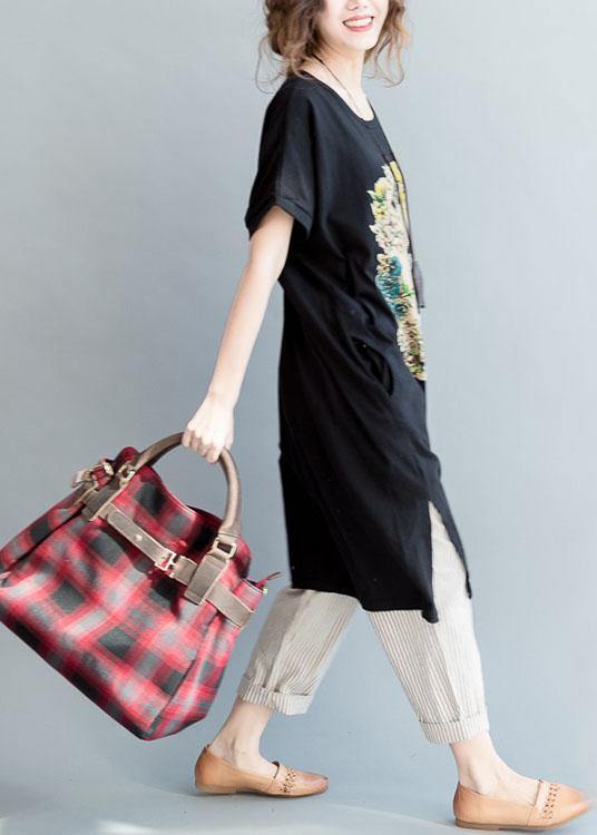 Diy Black Side Open Letter O Neck Vacation Cotton Dresses
