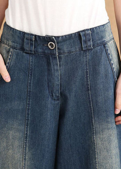 Diy Blue Pockets Button Lantern Fall Denim Pants