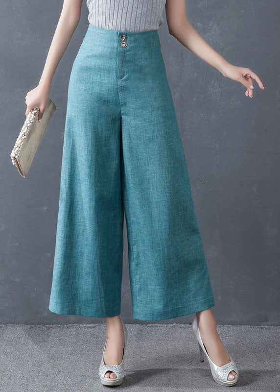 Diy Blue High Waist Button Wide Leg Fall Pants Trousers
