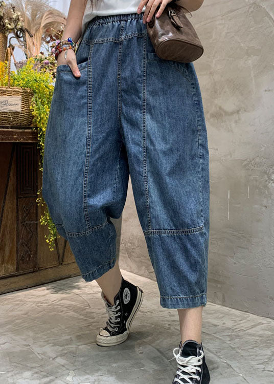 Diy Blue Pockets Denim Pants Spring