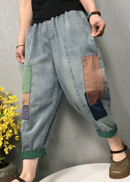 Diy Blue Patch Applique Denim Pants Spring