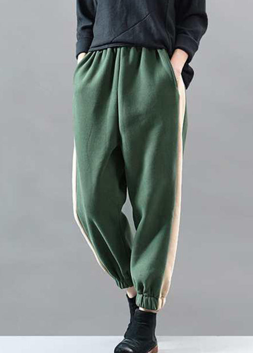 Diy Green Elastic Waist Patchwork Jogging Winter Pants