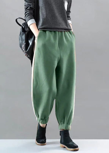 Diy Green Elastic Waist Patchwork Jogging Winter Pants