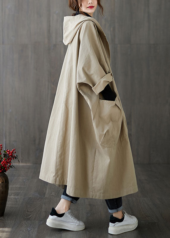 Diy Khaki Hooded Pockets Cotton Coat Spring