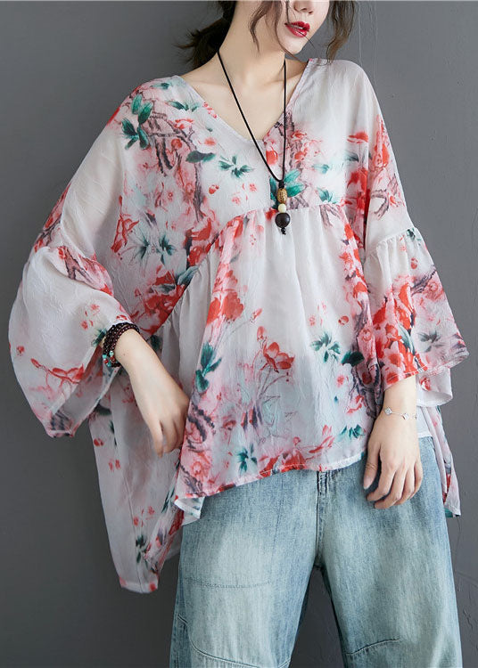 Diy Purple Print Loose Patchwork Asymmetrical Design Fall Blouses Half Sleeve
