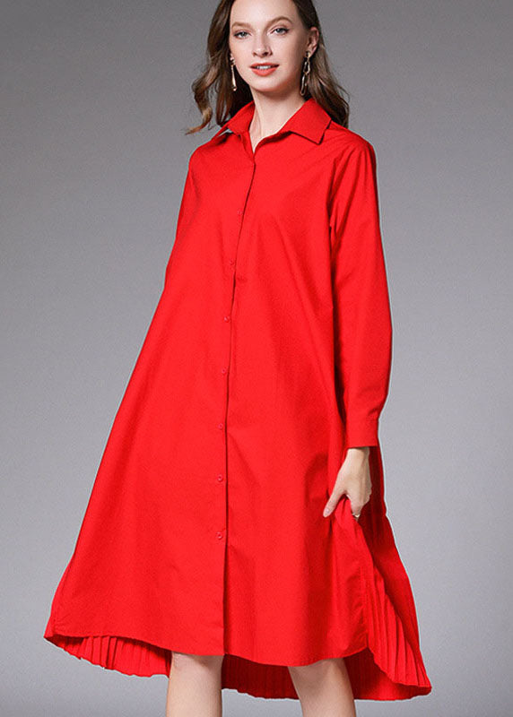 Diy Red Asymmetrical Loose Cotton Shirts Dresses Spring