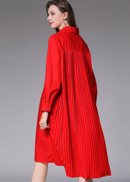 Diy Red Asymmetrical Loose Cotton Shirts Dresses Spring