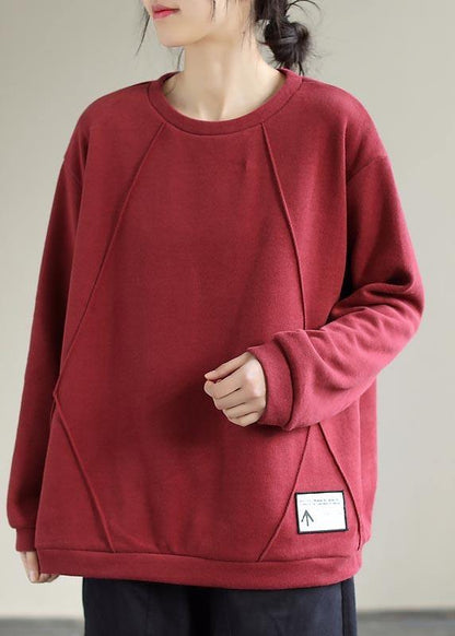 diy Red Blouse O Neck Patchwork Vestidos De Lino Spring Shirt