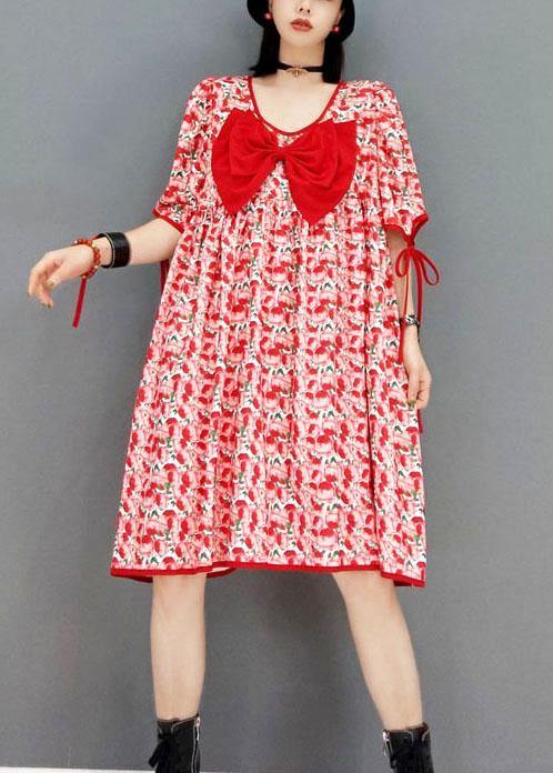 Diy Red V Neck Print Half Sleeve Fall Dresses