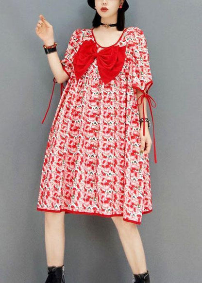 Diy Red V Neck Print Half Sleeve Fall Dresses