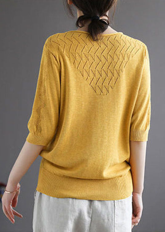 Diy Yellow Hollow Out Hole Fall Sweater