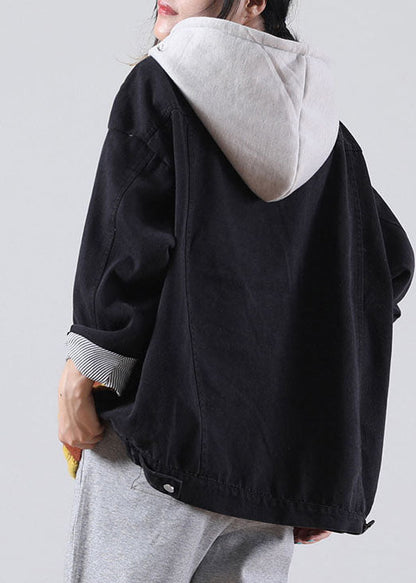 Diy Yellow Hooded Graphic Denim Patchwork Knit Sweaters Winter