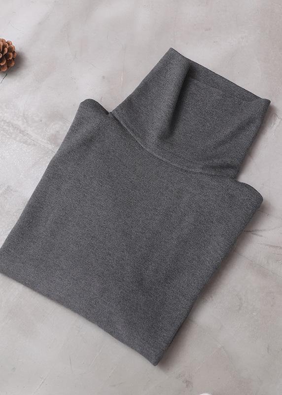 Diy Asymmetric Hem Cotton High Neck Shirts Work Gray Blouse