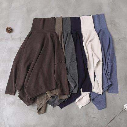 Diy Asymmetric Hem Cotton High Neck Shirts Work Gray Blouse