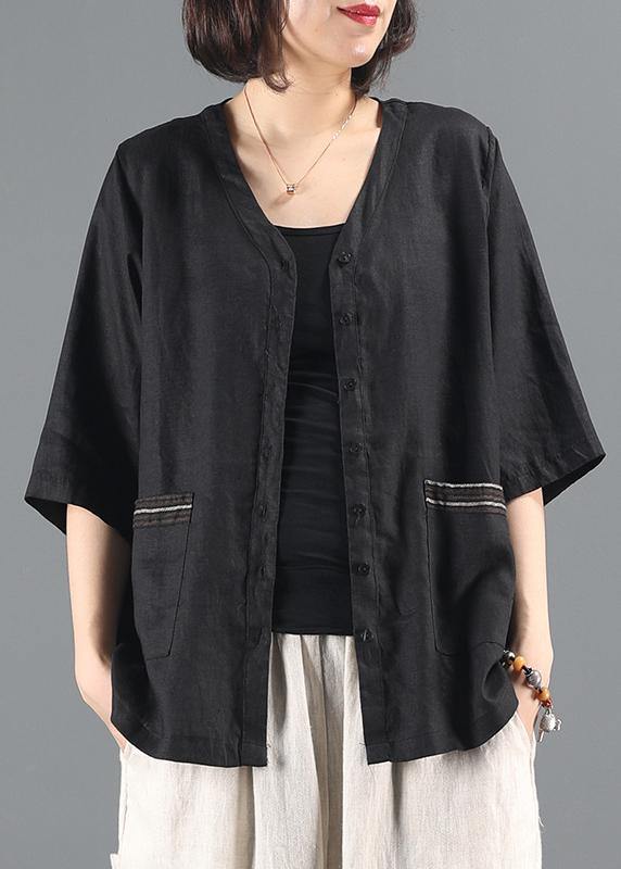 Diy Black Coat V Neck Pockets Silhouette Coat