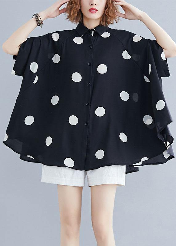 Diy Black Dotted Clothes for Lapel Ruffles Top
