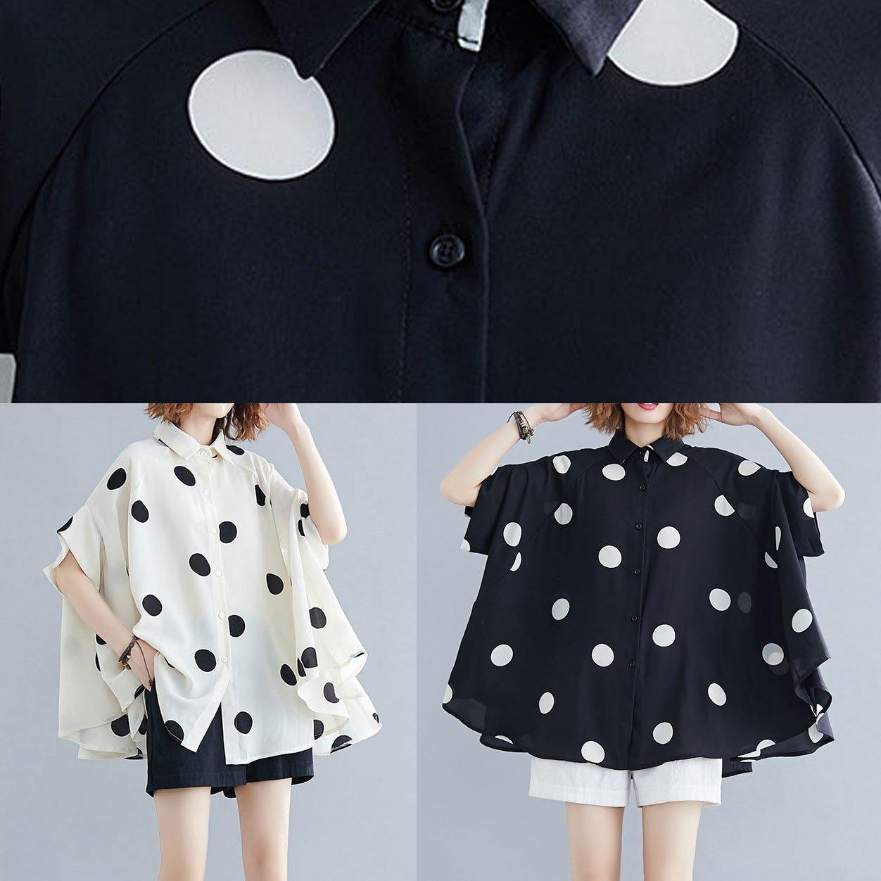 Diy Black Dotted Clothes for Lapel Ruffles Top