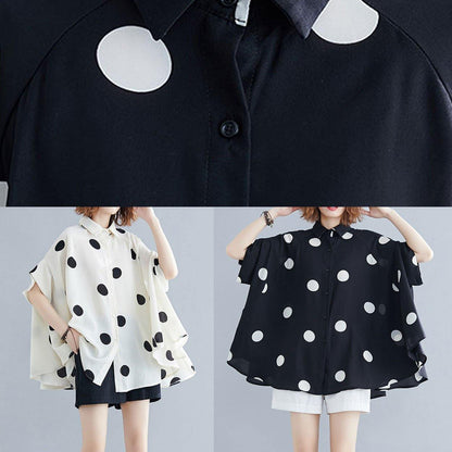 Diy Black Dotted Clothes for Lapel Ruffles Top