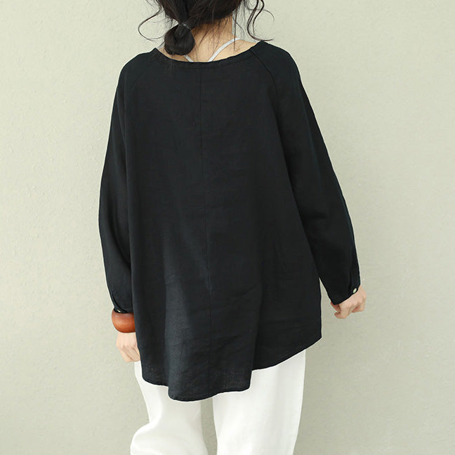 Diy Black Linen for Organic Work Outfits O Neck Tunic Spring Top