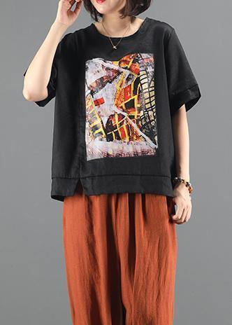Diy Black Print Crane Tops Inspiration O Neck Patchwork Blouse